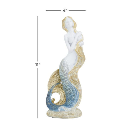 MULTI COLORED POLYSTONE TRADITIONAL MERMAID SCULPTURE