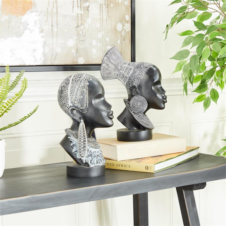 BLACK POLYSTONE WOMAN AFRICAN SCULPTURE 1 PIECE