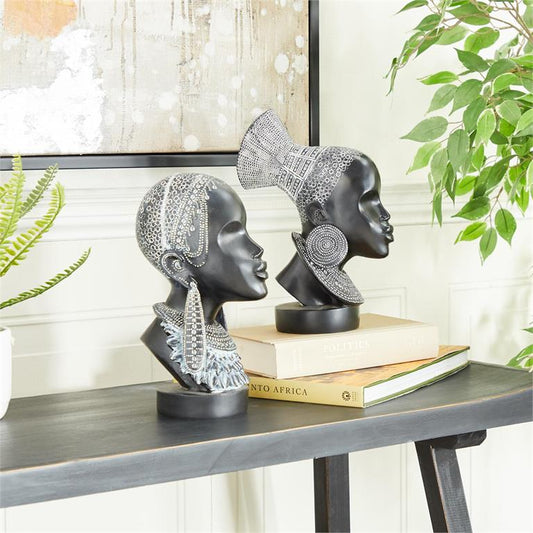 BLACK POLYSTONE WOMAN AFRICAN SCULPTURE 1 PIECE