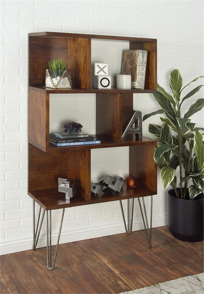 BROWN WOOD 4 SHELF SHELVING UNIT WITH OPEN FRAME DESIGN