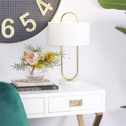 COSMOLIVING BY COSMOPOLITAN WHITE METAL PAPER CLIP ACCENT LAMP WITH MARBLE BASE