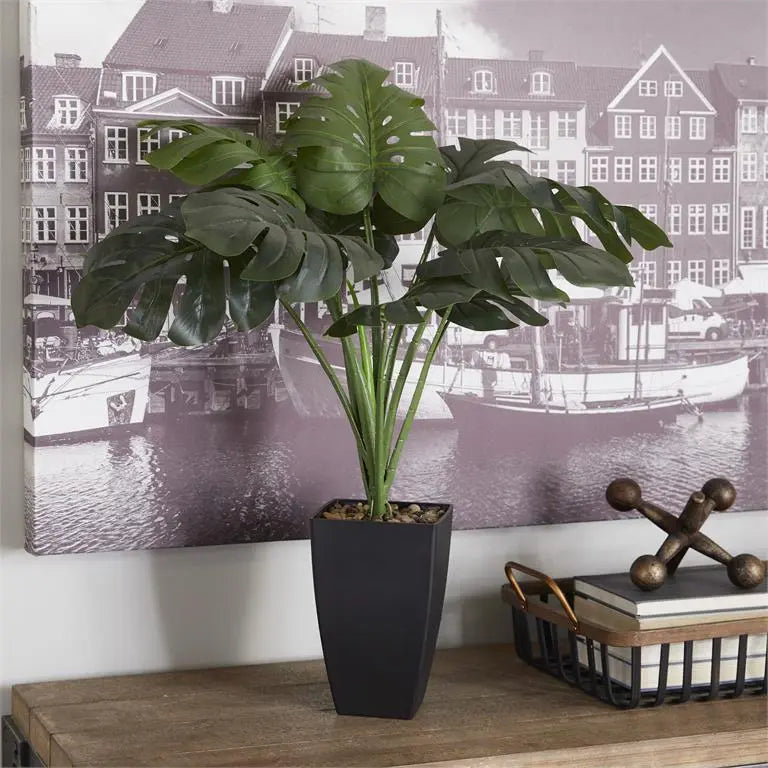 Black Plastic Contemporary Monstera Artificial Plant