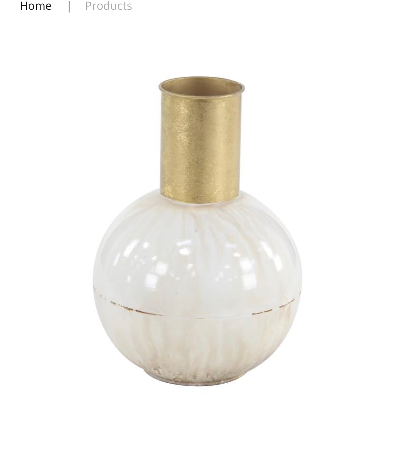 COSMOPOLITAN WHITE METAL VASE WITH GOLD ACCENT