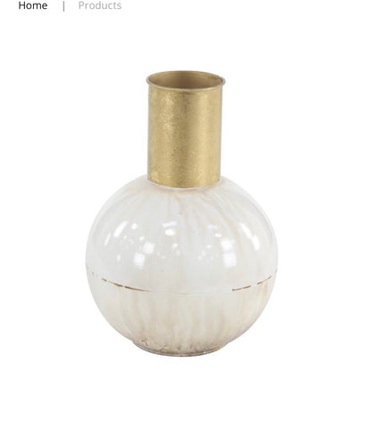 COSMOPOLITAN WHITE METAL VASE WITH GOLD ACCENT