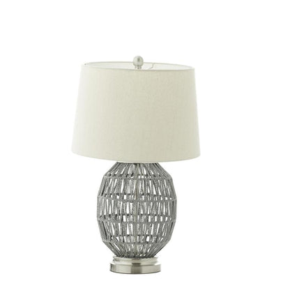 GRAY COTTON TABLE LAMP WITH DRUM SHADE