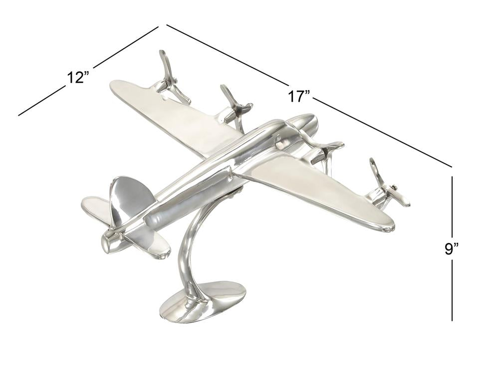 SILVER METAL AIRPLANE SCULPTURE,