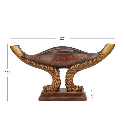 BROWN POLYSTONE FLORAL ORNATE DECORATIVE BOWL,