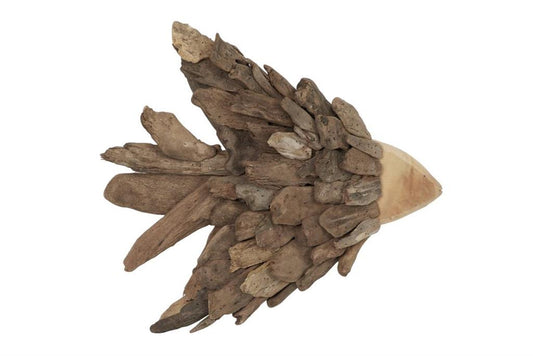 RUSTIC HAND-CARVED BROWN DRIFTWOOD FISH WALL DECOR