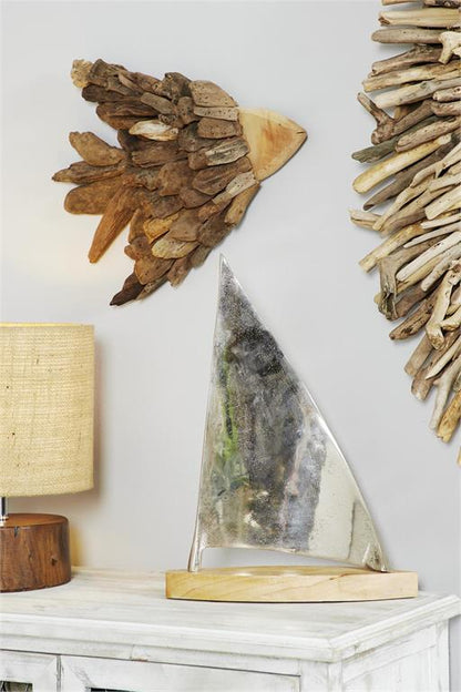 RUSTIC HAND-CARVED BROWN DRIFTWOOD FISH WALL DECOR