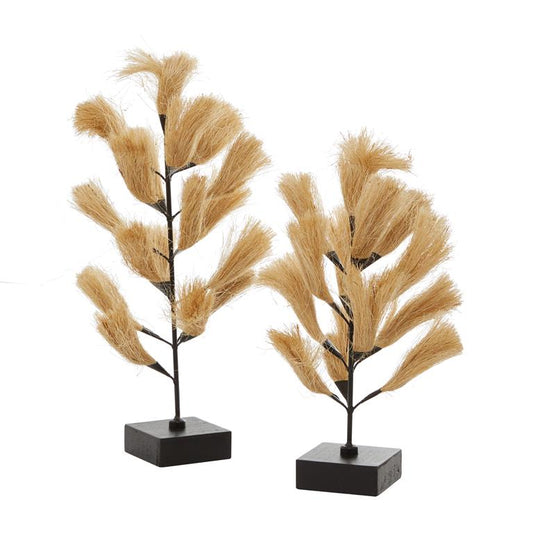 BROWN WOOD COASTAL WILLOW TREE SCULPTURE, SET OF 2 20", 16"H