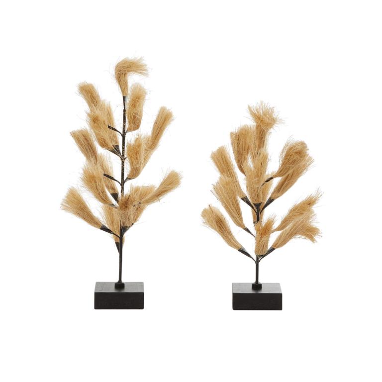 BROWN WOOD COASTAL WILLOW TREE SCULPTURE, SET OF 2 20", 16"H