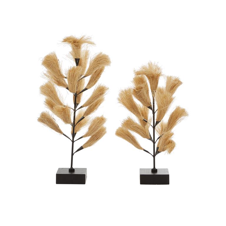 BROWN WOOD COASTAL WILLOW TREE SCULPTURE, SET OF 2 20", 16"H