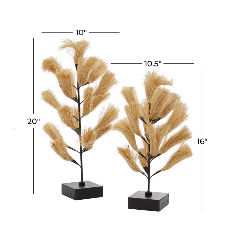 BROWN WOOD COASTAL WILLOW TREE SCULPTURE, SET OF 2 20", 16"H