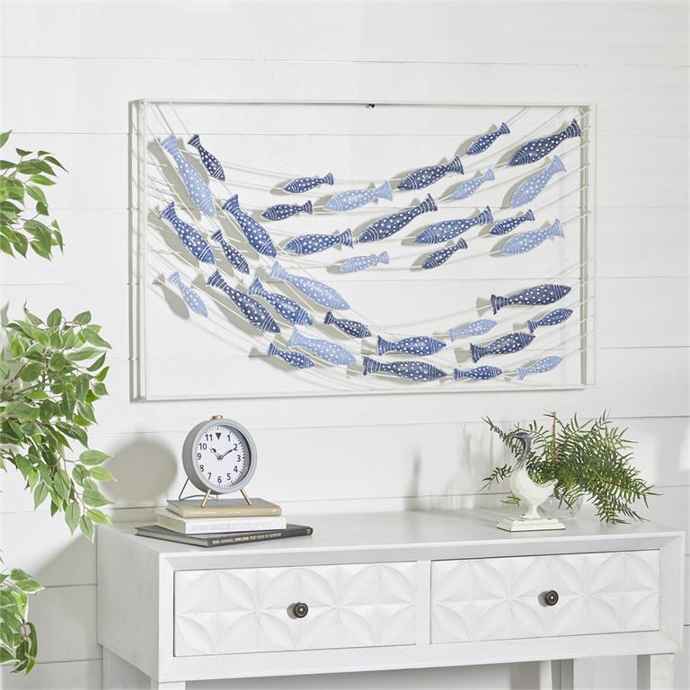 BLUE METAL FISH WALL DECOR