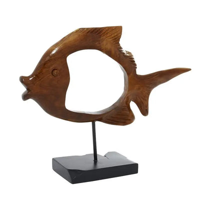 Brown Teak Wood Coastal Fish Sculpture