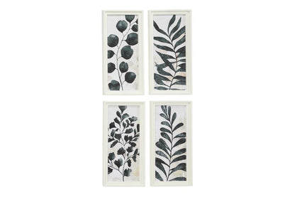 DARK GREEN WOOD LEAF FRAMED WALL ART WITH WHITE FRAME SOLD INDIVIDUAL