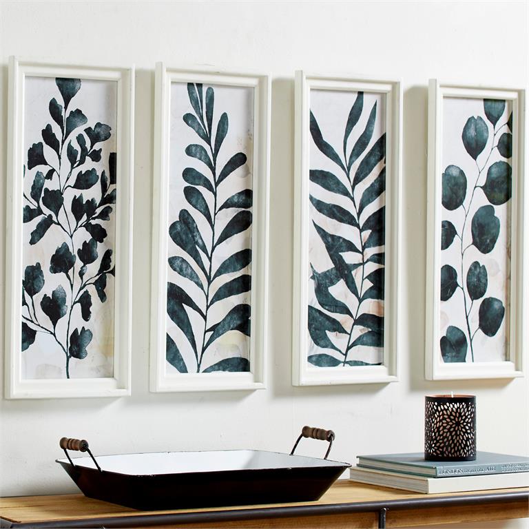 DARK GREEN WOOD LEAF FRAMED WALL ART WITH WHITE FRAME SOLD INDIVIDUAL