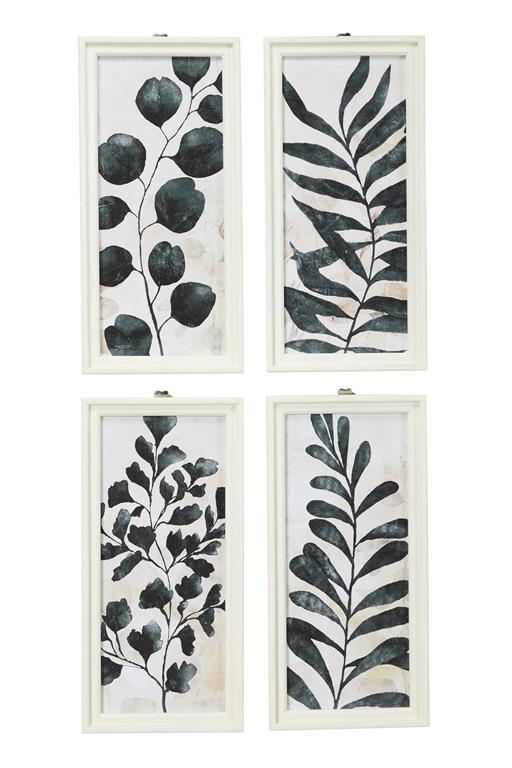 DARK GREEN WOOD LEAF FRAMED WALL ART WITH WHITE FRAME SOLD INDIVIDUAL