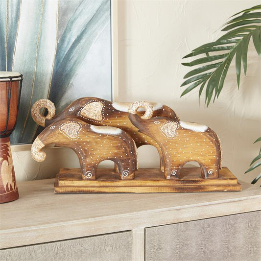 BROWN WOOD RUSTIC ELEPHANT SCULPTURE,