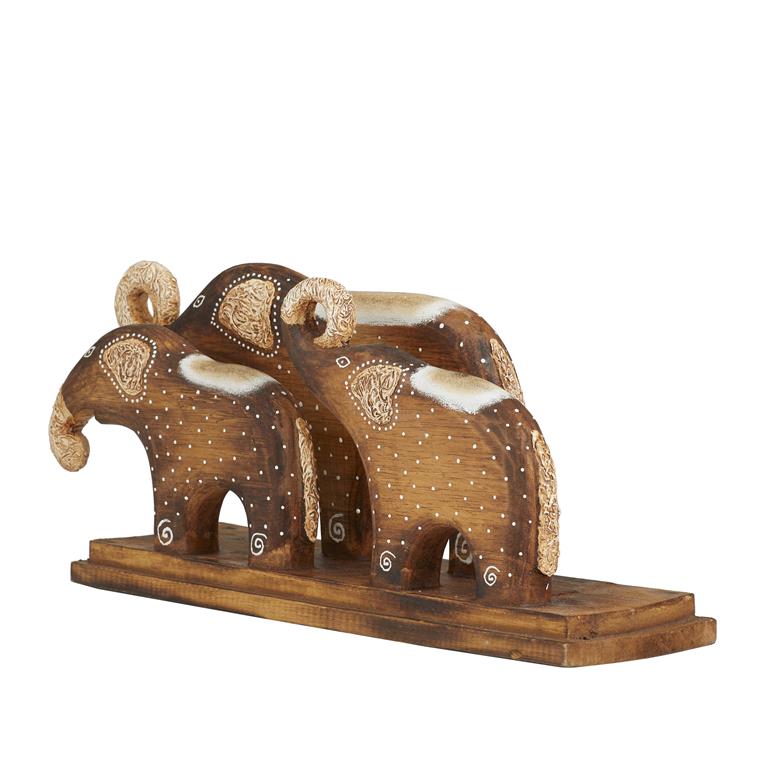 BROWN WOOD RUSTIC ELEPHANT SCULPTURE,