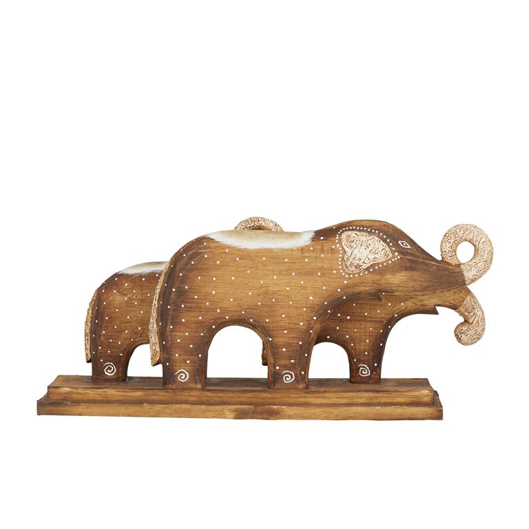 BROWN WOOD RUSTIC ELEPHANT SCULPTURE,