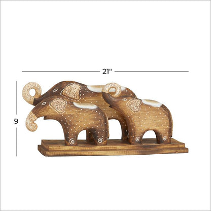 BROWN WOOD RUSTIC ELEPHANT SCULPTURE,