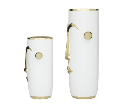 WHITE CERAMIC FACE VASE WITH GOLD DETAILS