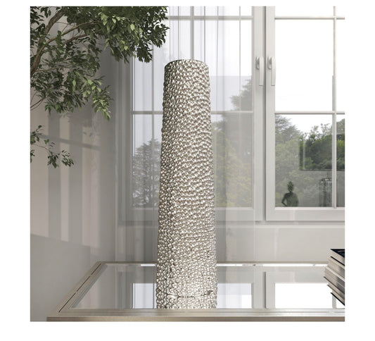 SILVER CERAMIC VASE WITH BUBBLE TEXTURE