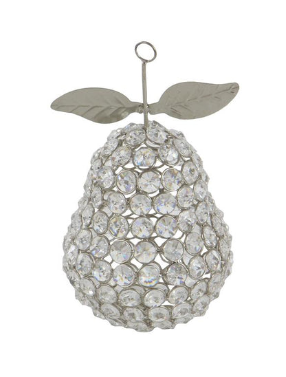 SILVER METAL FRUIT DECORATIVE SCULPTURE WITH CRYSTAL EMBELLISHMENTS