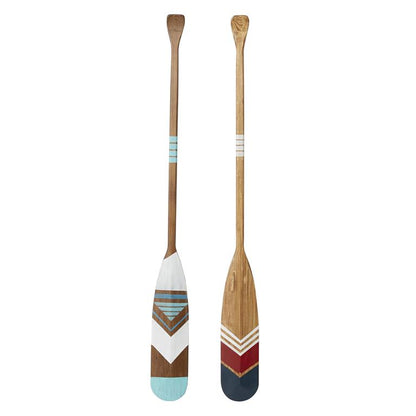 MULTI COLORED WOOD PADDLE NOVELTY CANOE OAR WALL DECOR WITH ARROW AND STRIPE PATTERNS, SET OF 2 6"W, 55"H