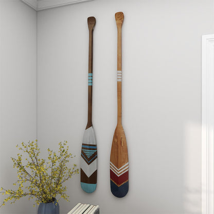 MULTI COLORED WOOD PADDLE NOVELTY CANOE OAR WALL DECOR WITH ARROW AND STRIPE PATTERNS, SET OF 2 6"W, 55"H