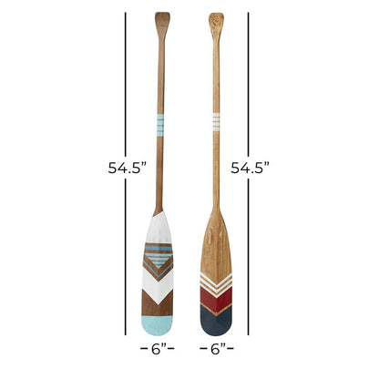 MULTI COLORED WOOD PADDLE NOVELTY CANOE OAR WALL DECOR WITH ARROW AND STRIPE PATTERNS, SET OF 2 6"W, 55"H