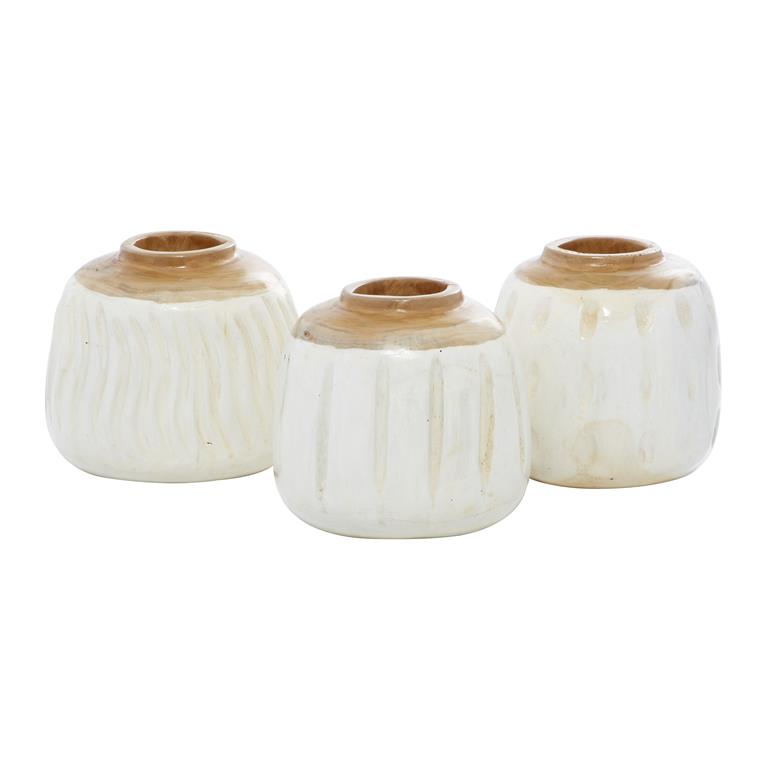 WHITE TEAK WOOD HANDMADE VASE,