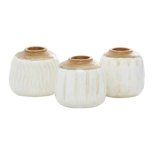 WHITE TEAK WOOD HANDMADE VASE,
