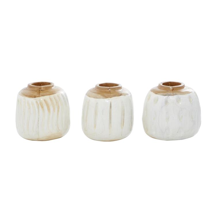 WHITE TEAK WOOD HANDMADE VASE,