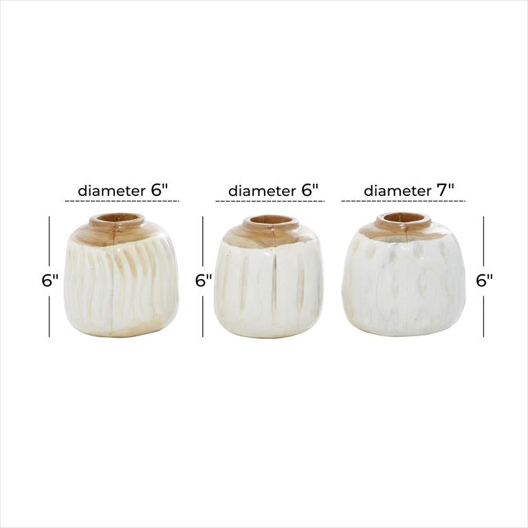 WHITE TEAK WOOD HANDMADE VASE,