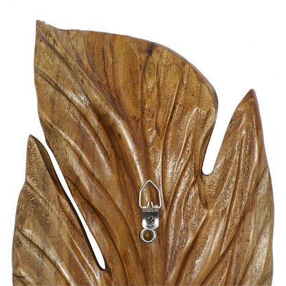 BROWN TEAK WOOD BIRD HANDMADE CARVED FEATHER WALL DECOR