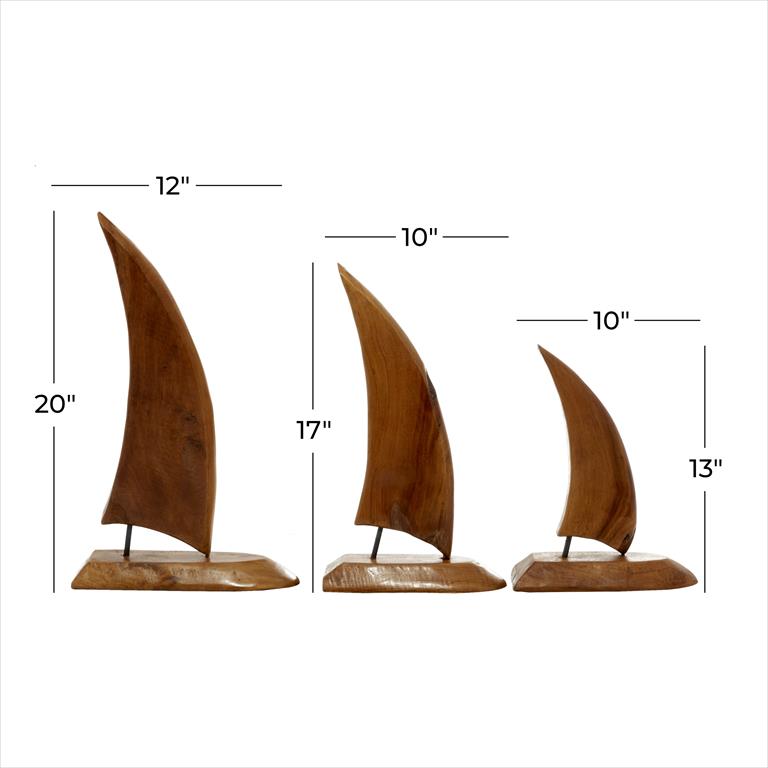 BROWN TEAK WOOD SAIL BOAT HANDMADE SCULPTURE