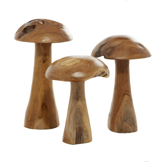 BROWN TEAK WOOD MUSHROOM HANDMADE LIVE EDGE SCULPTURE WITH NATURAL SMOOTH FINISH