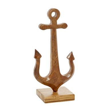 Brown Teak Wood Coastal Anchor Sculpture