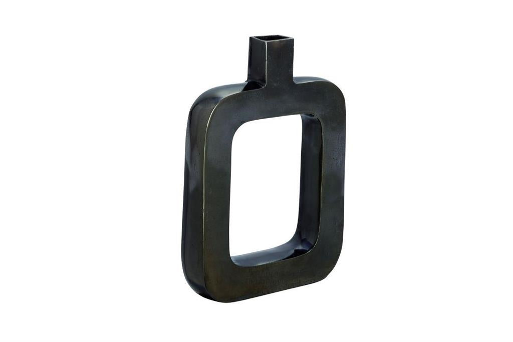 BLACK ALUMINUM VASE WITH CUT OUT FRAME