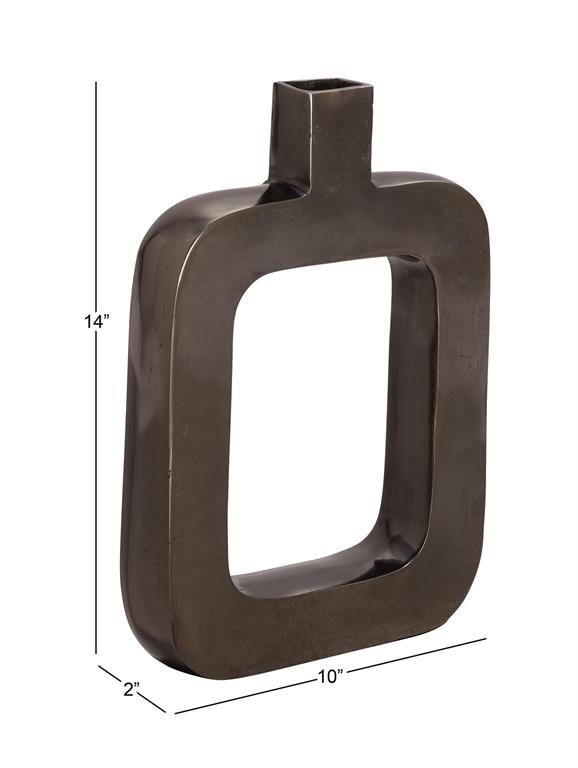 BLACK ALUMINUM VASE WITH CUT OUT FRAME