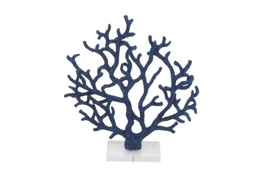 BLUE POLYSTONE CORAL TEXTURED POROUS SCULPTURE WITH ACRYLIC BASE