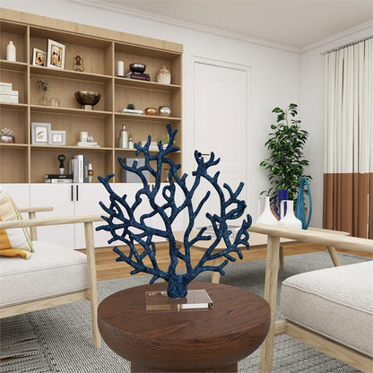BLUE POLYSTONE CORAL TEXTURED POROUS SCULPTURE WITH ACRYLIC BASE