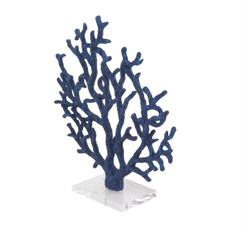 BLUE POLYSTONE CORAL TEXTURED POROUS SCULPTURE WITH ACRYLIC BASE