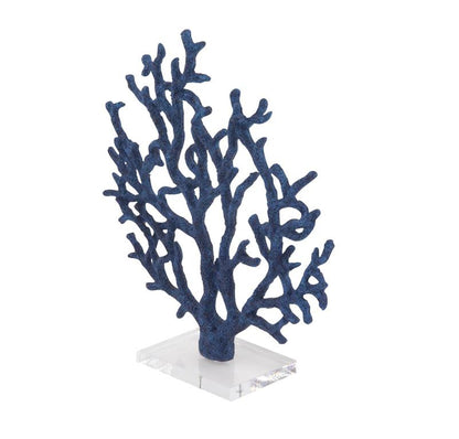 BLUE POLYSTONE CORAL TEXTURED POROUS SCULPTURE WITH ACRYLIC BASE