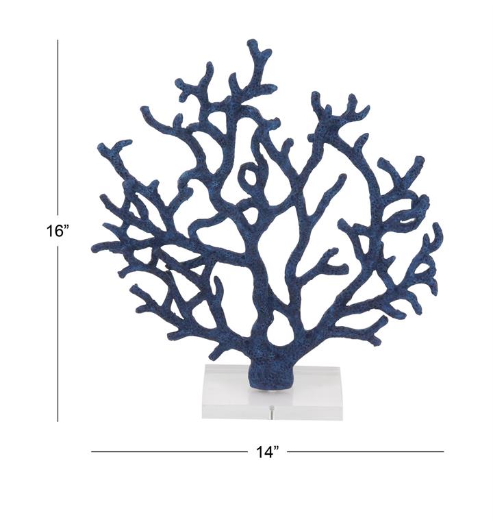 BLUE POLYSTONE CORAL TEXTURED POROUS SCULPTURE WITH ACRYLIC BASE