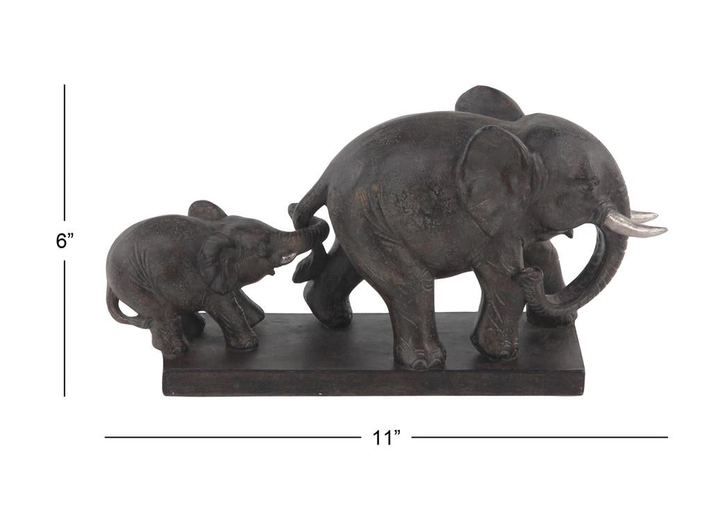BROWN POLYSTONE ELEPHANT SCULPTURE