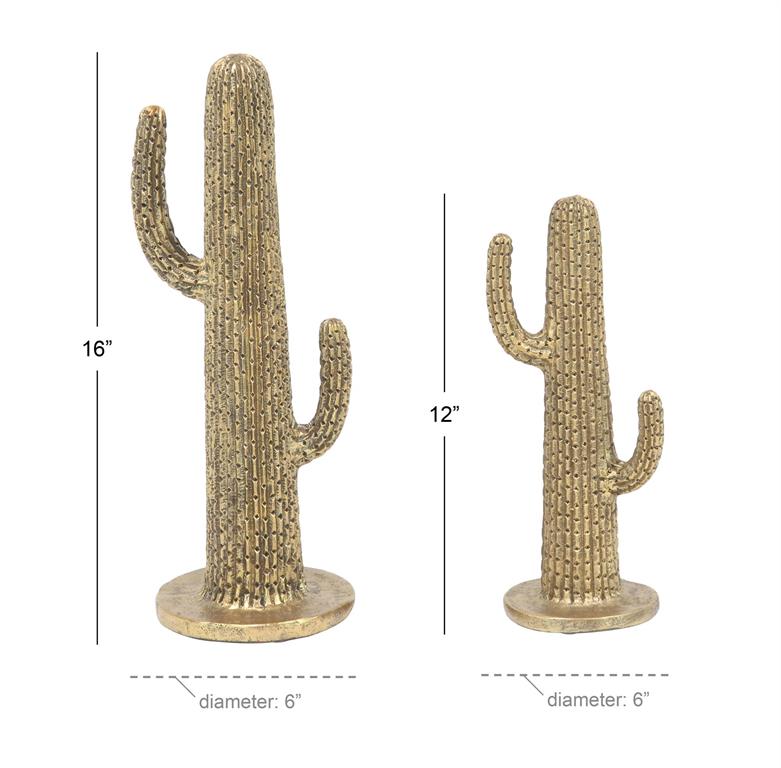 GOLD POLYSTONE CACTUS SCULPTURE