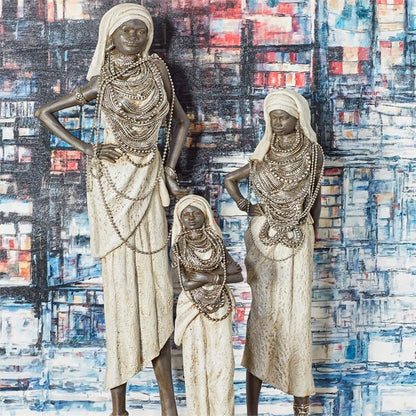 WHITE POLYSTONE WOMAN STANDING AFRICAN SCULPTURE WITH INTRICATE DETAILS